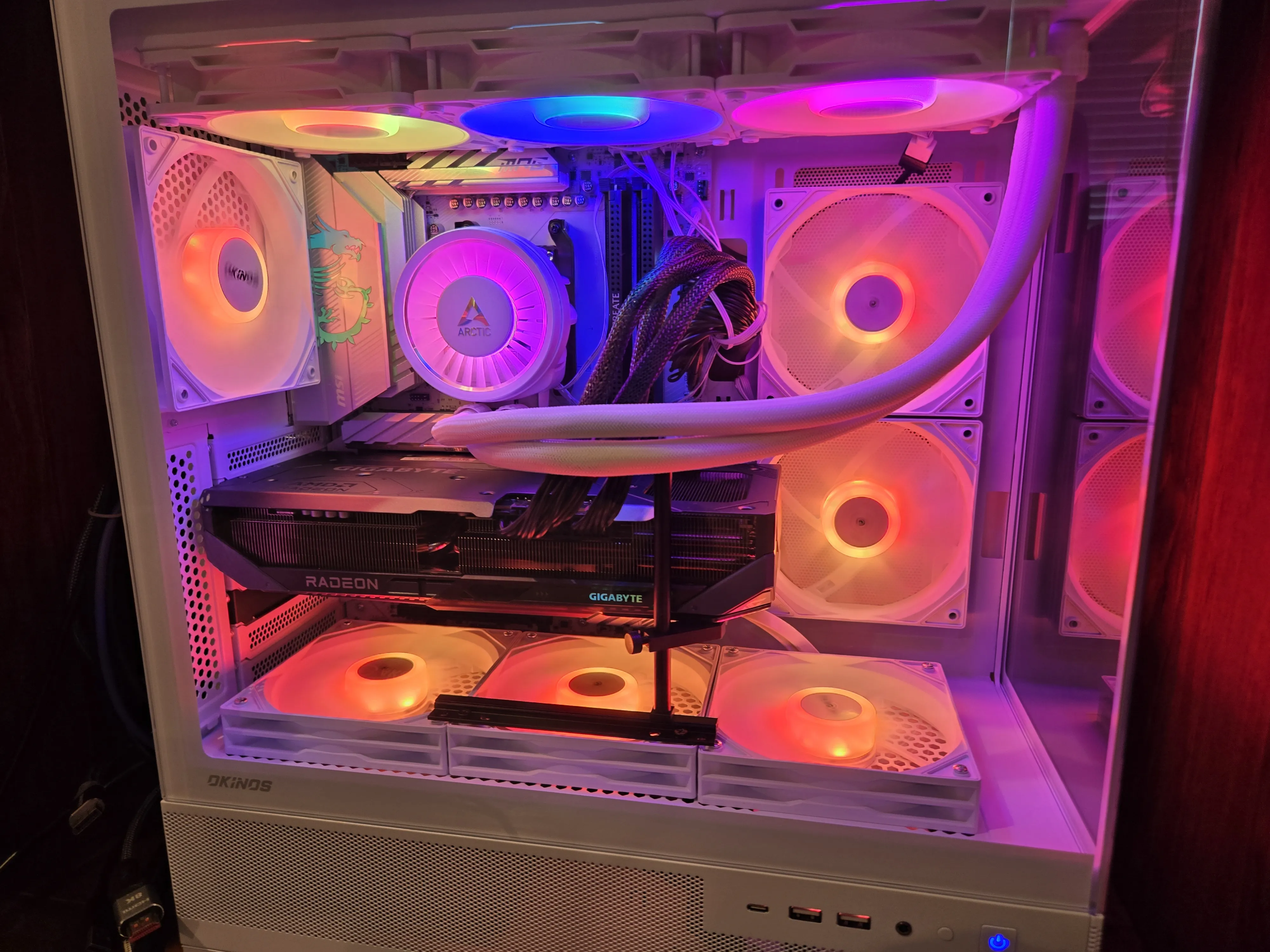 Tools and PC parts on table